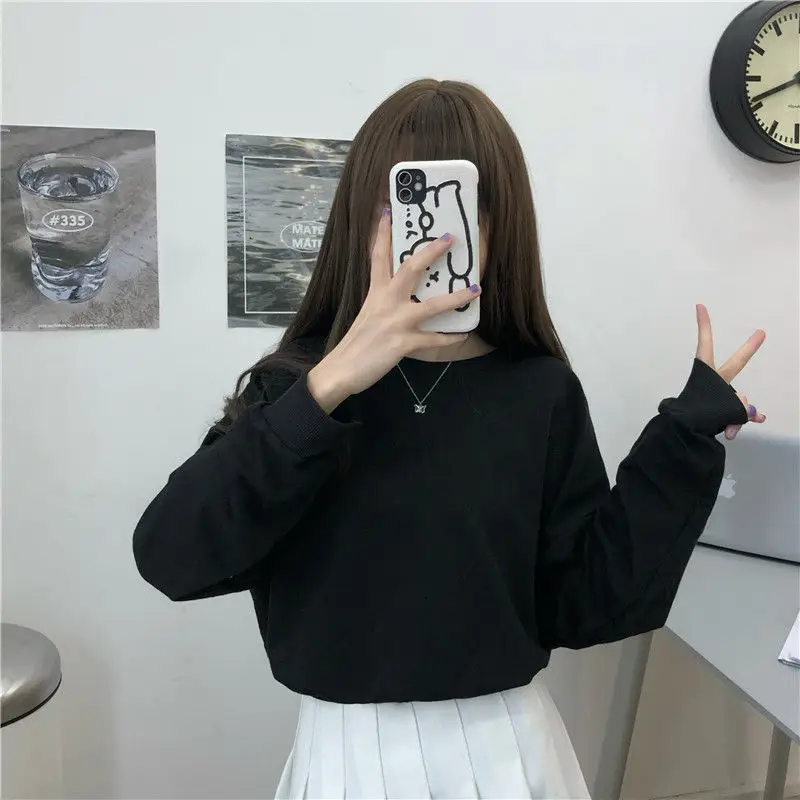 Women Loose Sleeve Sweatshirt Set White Black