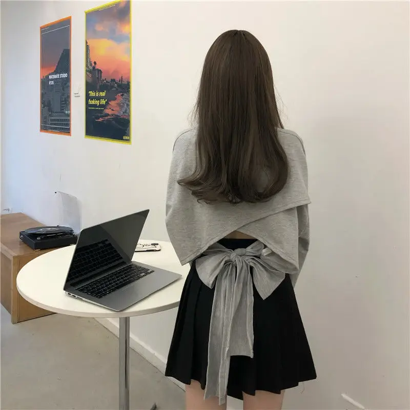 Women Loose Sleeve Sweatshirt Set White Black — feature 12
