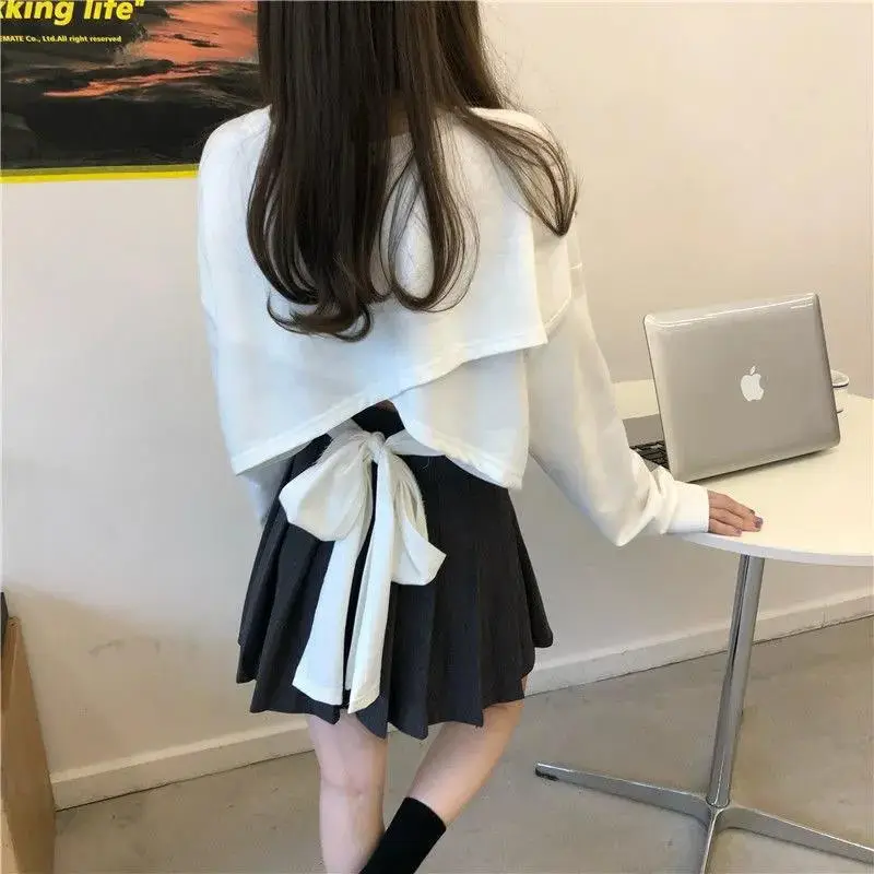 Women Loose Sleeve Sweatshirt Set White Black — feature 19
