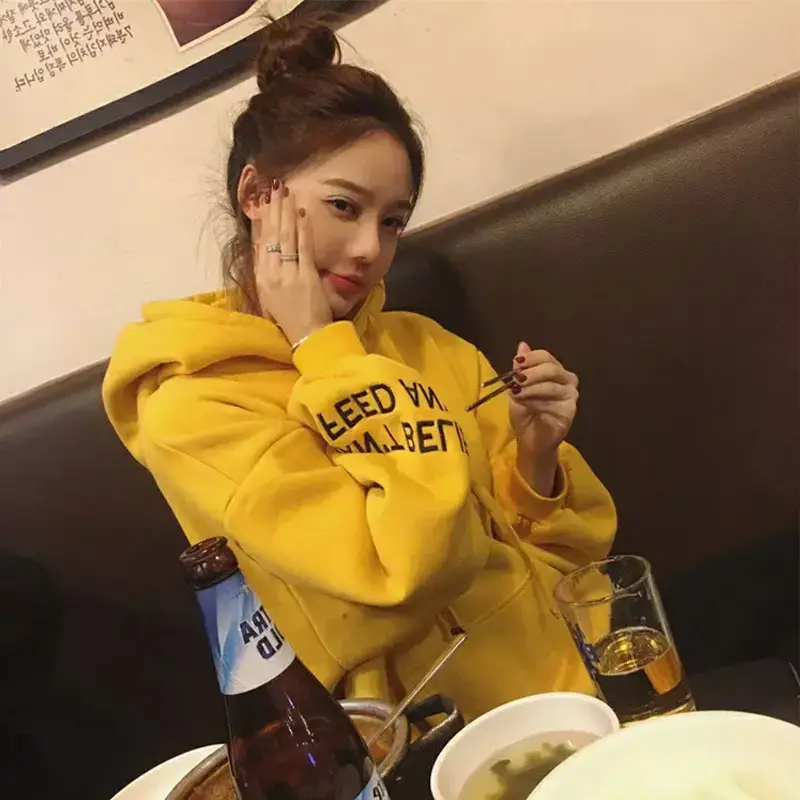 Women Red Hooded Sweatshirt Long Sleeve Fleece Winter - Image 7