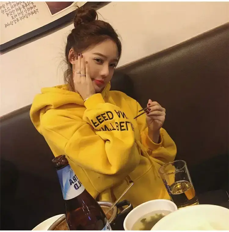 Women Red Hooded Sweatshirt Long Sleeve Fleece Winter — feature 16