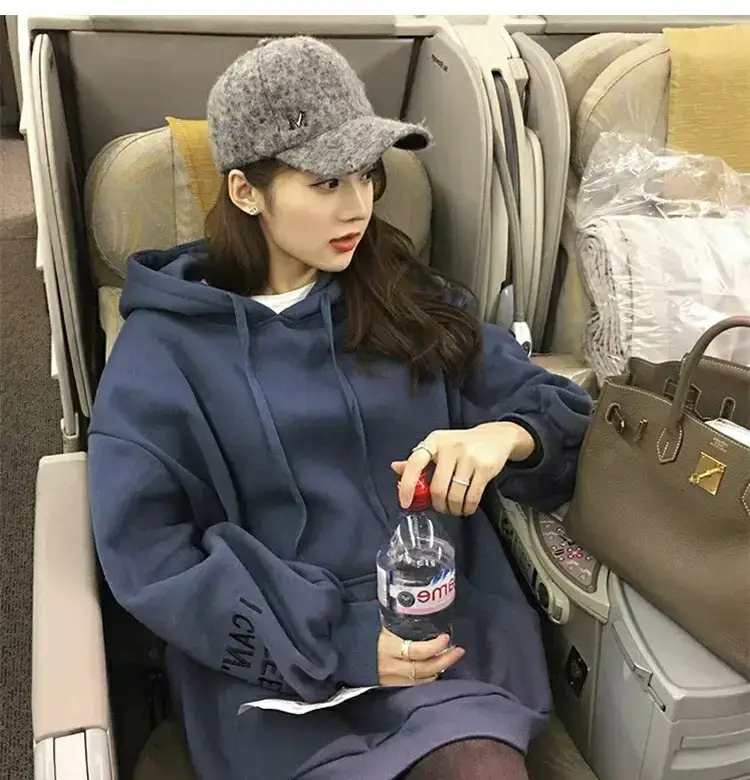 Women Red Hooded Sweatshirt Long Sleeve Fleece Winter — feature 7