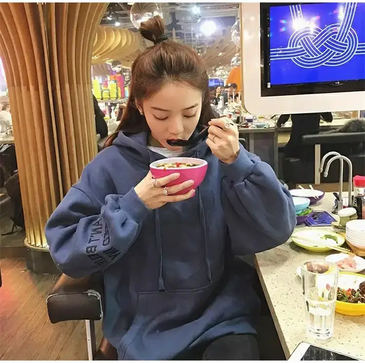 Women Red Hooded Sweatshirt Long Sleeve Fleece Winter — feature 8