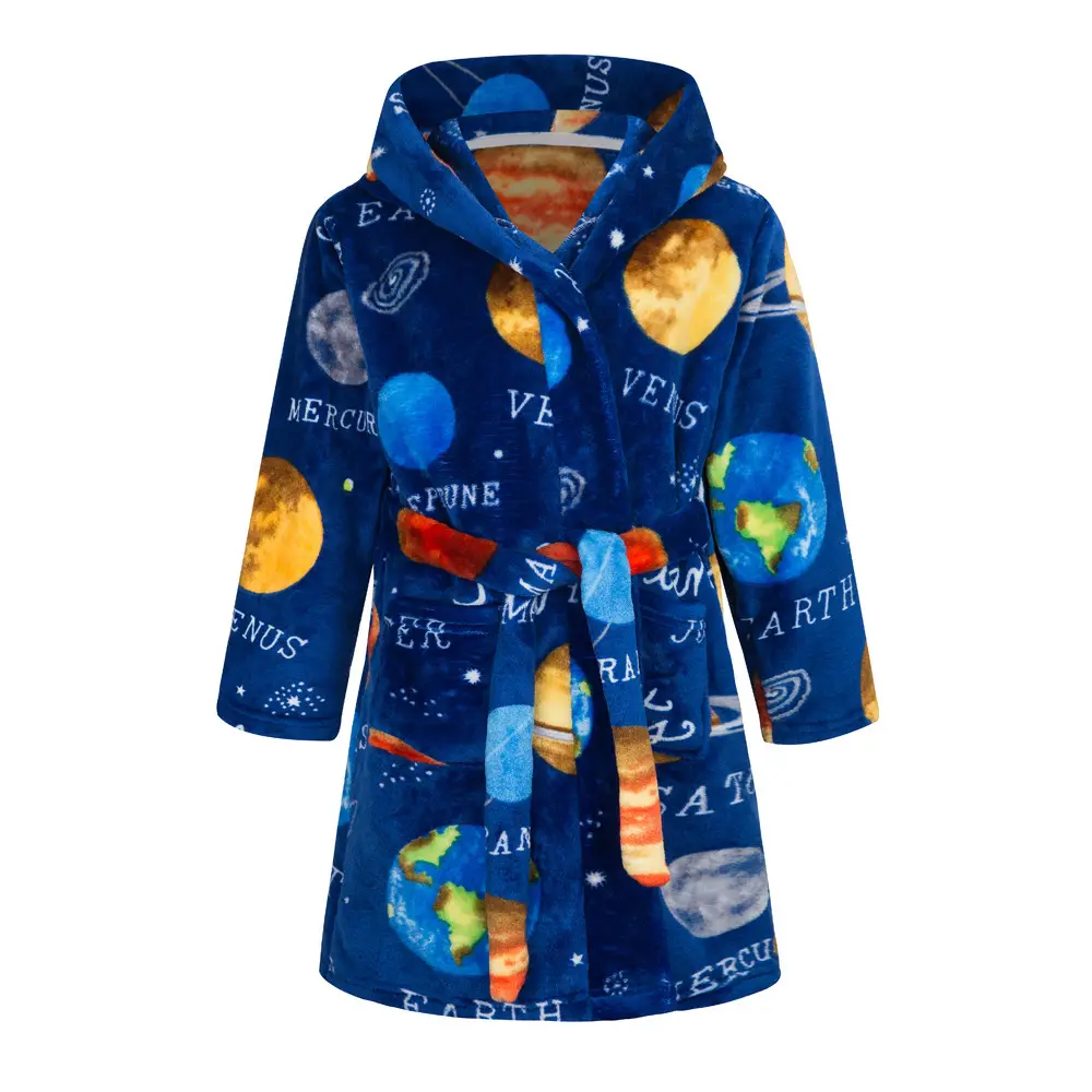 New Kids Space Printed Fleece Nightgown Blue