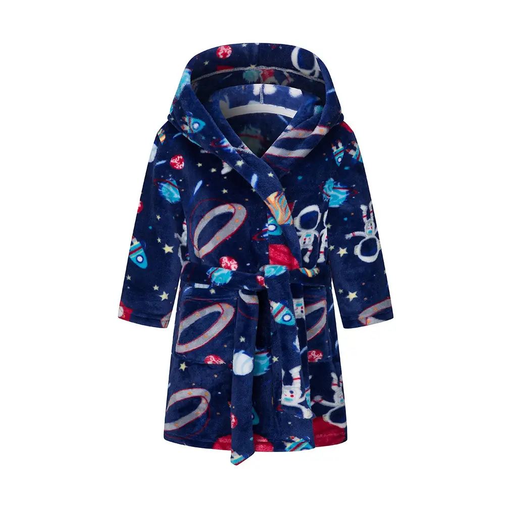 New Kids Space Printed Fleece Nightgown Blue
