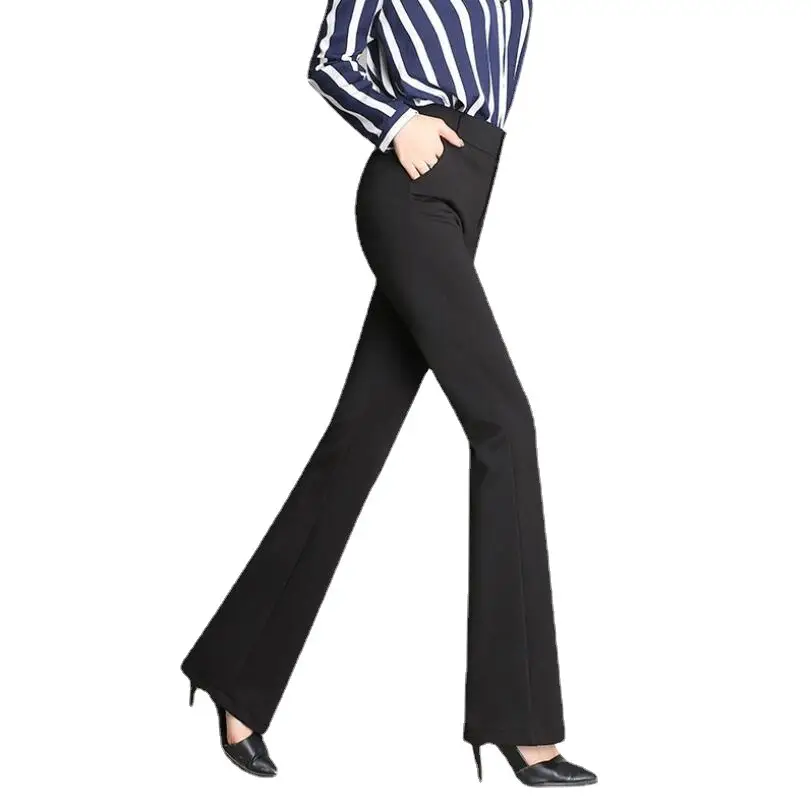 Black Flared High Waist Women's Pants Plus Size - Image 7