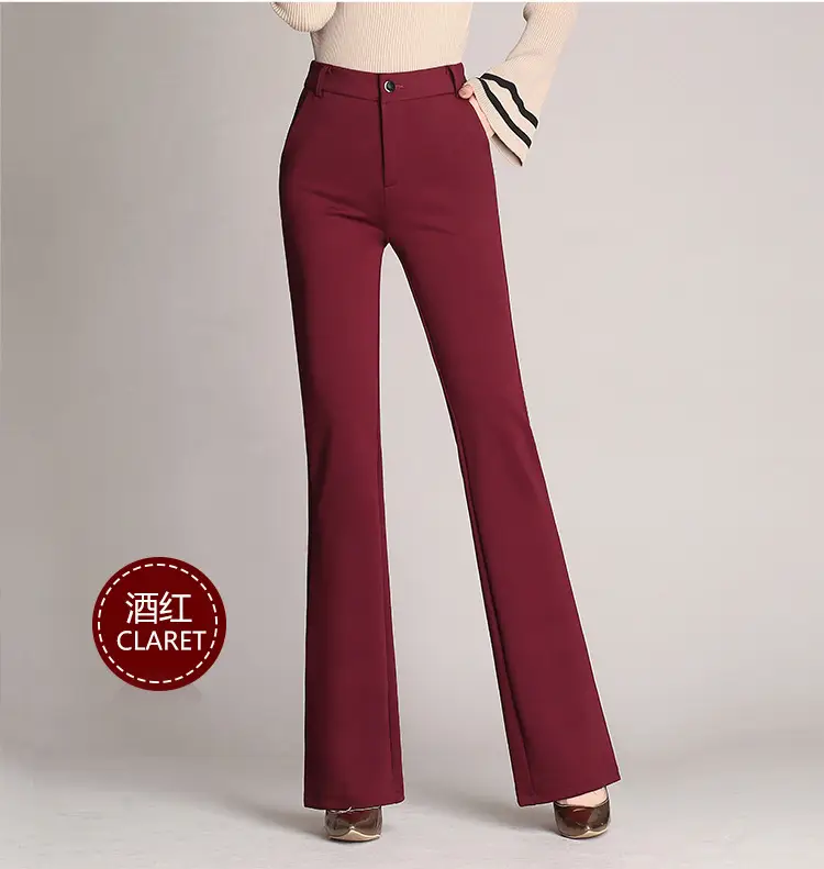 Black Flared High Waist Women's Pants Plus Size - Image 2