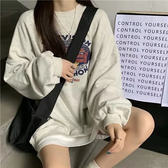 Women 2025 Hooded Sweatshirt Set Light Grey Loose Fit