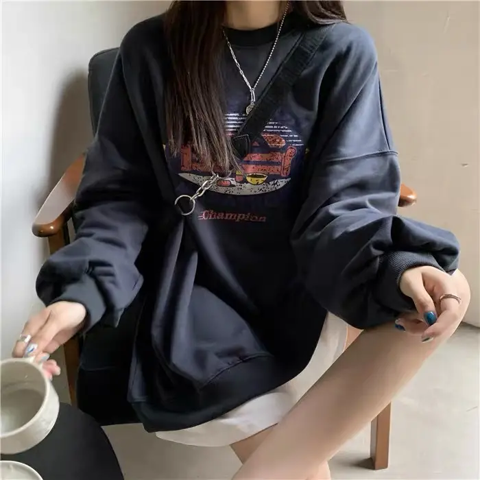 Women 2025 Hooded Sweatshirt Set Light Grey Loose Fit