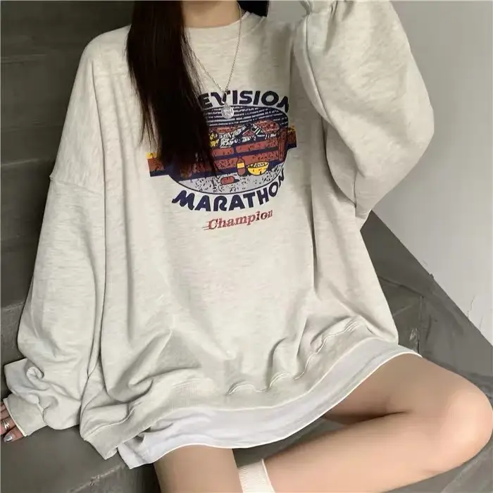 Women 2025 Hooded Sweatshirt Set Light Grey Loose Fit