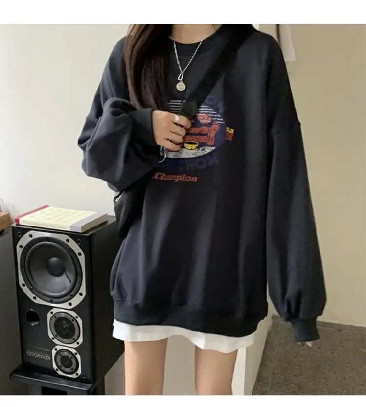 Women 2025 Hooded Sweatshirt Set Light Grey Loose Fit — feature 2