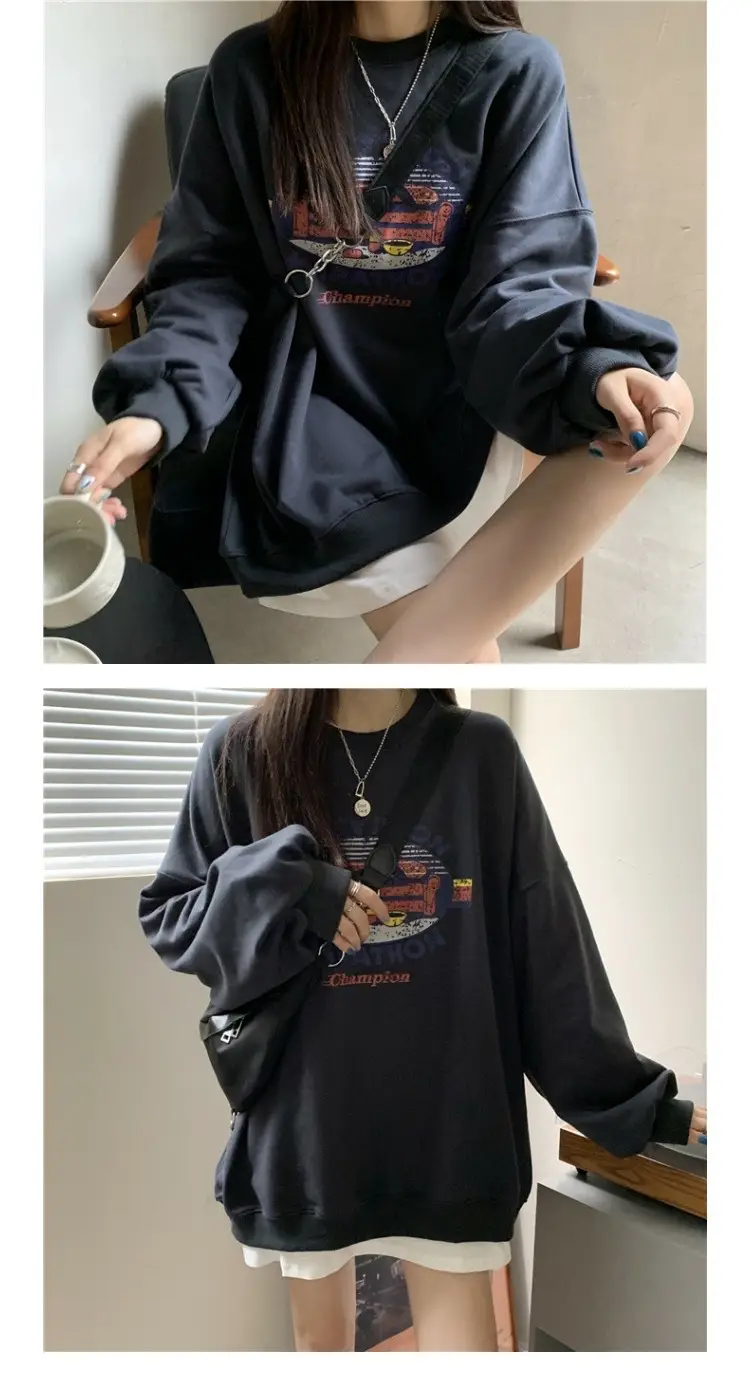 Women 2025 Hooded Sweatshirt Set Light Grey Loose Fit — feature 3