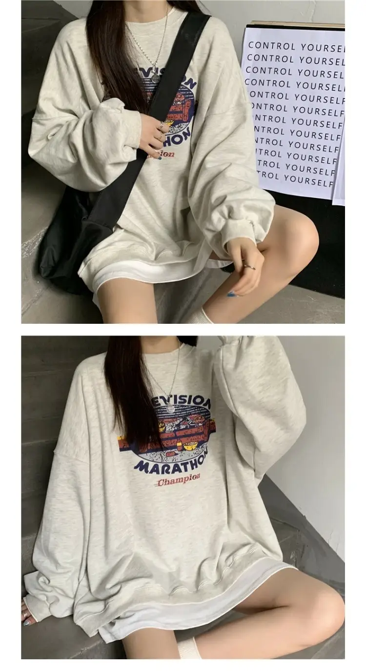 Women 2025 Hooded Sweatshirt Set Light Grey Loose Fit — feature 4
