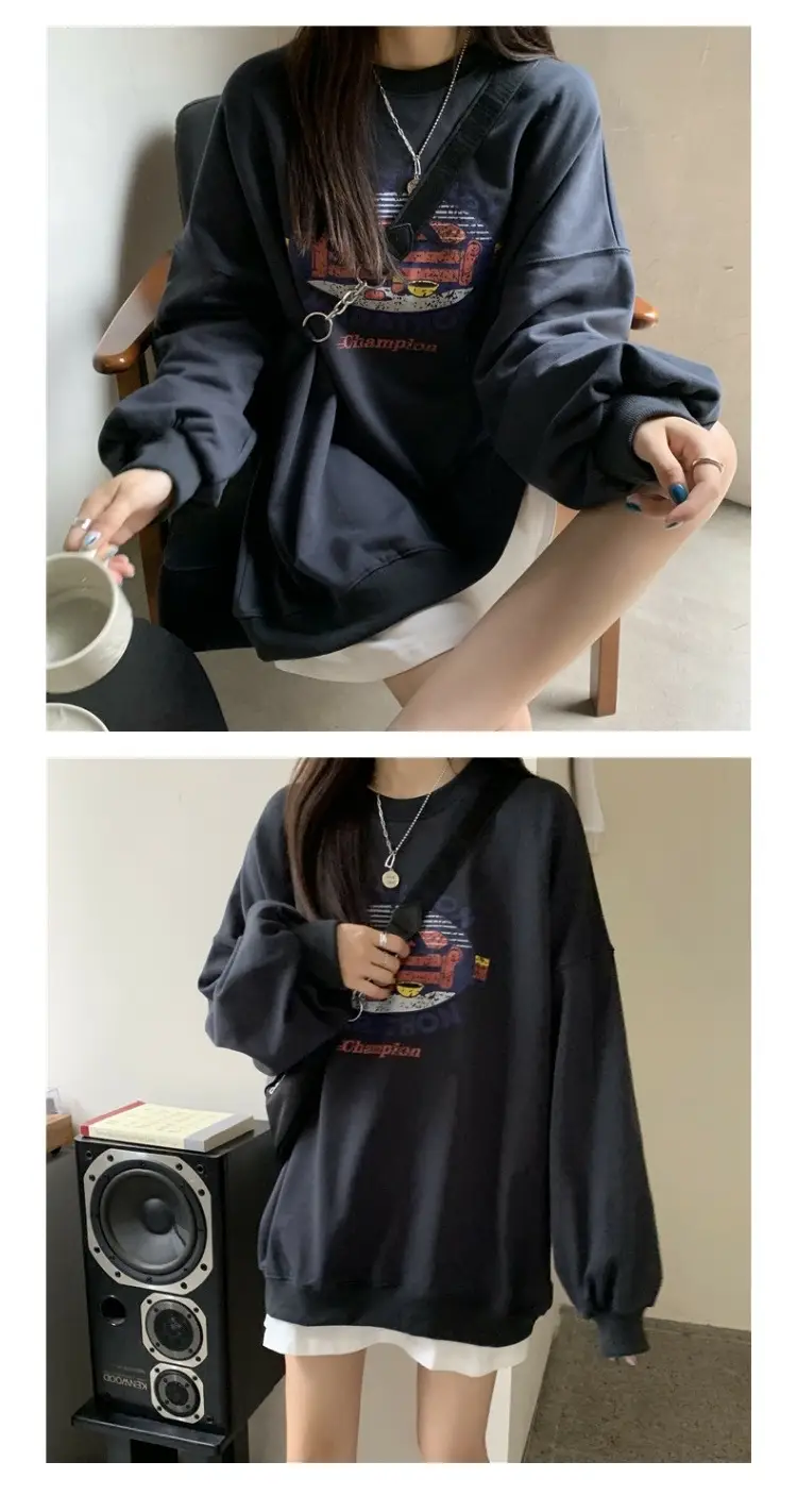 Women 2025 Hooded Sweatshirt Set Light Grey Loose Fit — feature 6