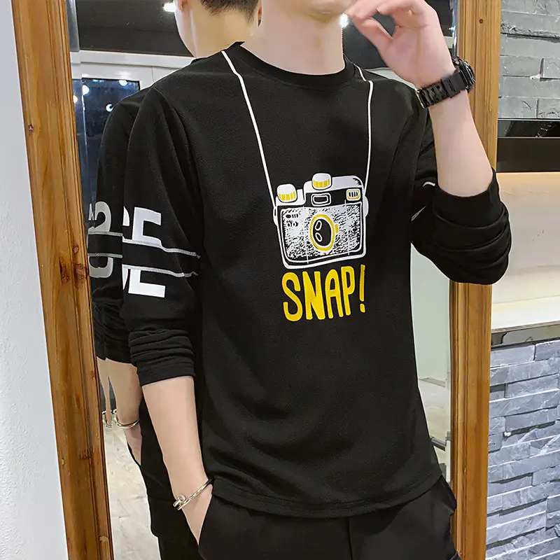 Men Black Cat Graphic Long Sleeve T-Shirt Large - Image 4