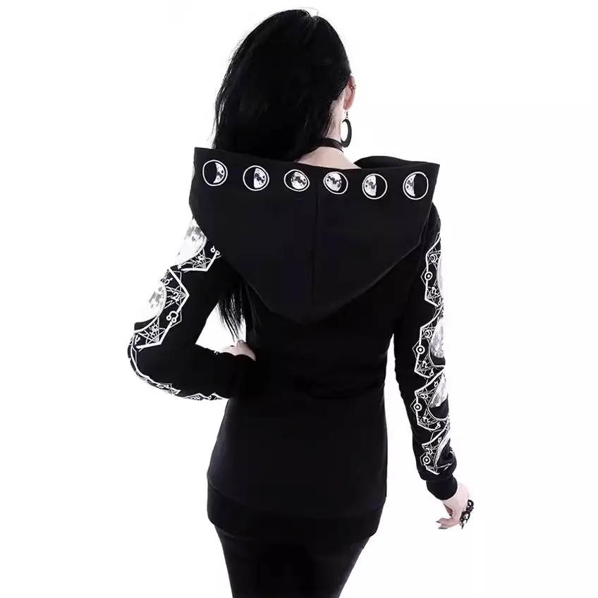 Black Punk Hooded Hoodie with Explosions Print - Image 3