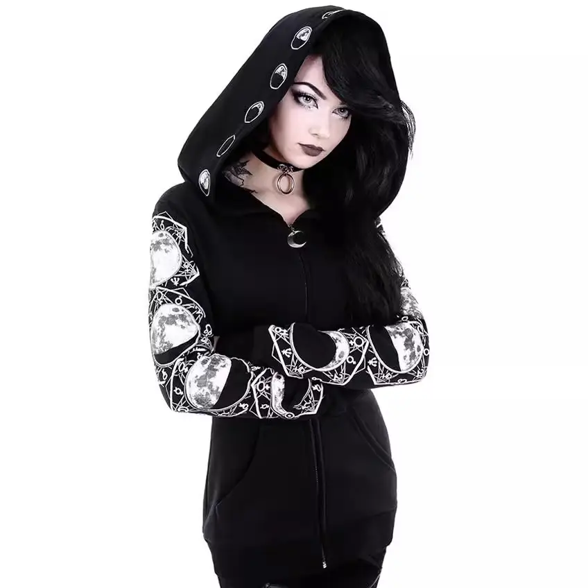 Black Punk Hooded Hoodie with Explosions Print - Image 5