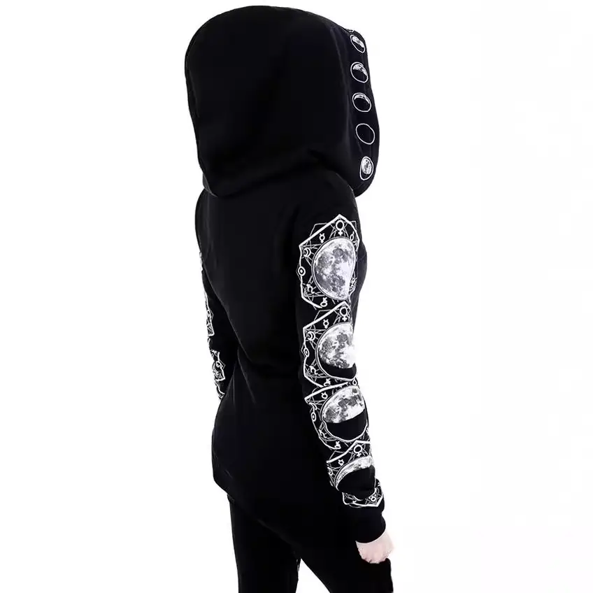Black Punk Hooded Hoodie with Explosions Print - Image 6