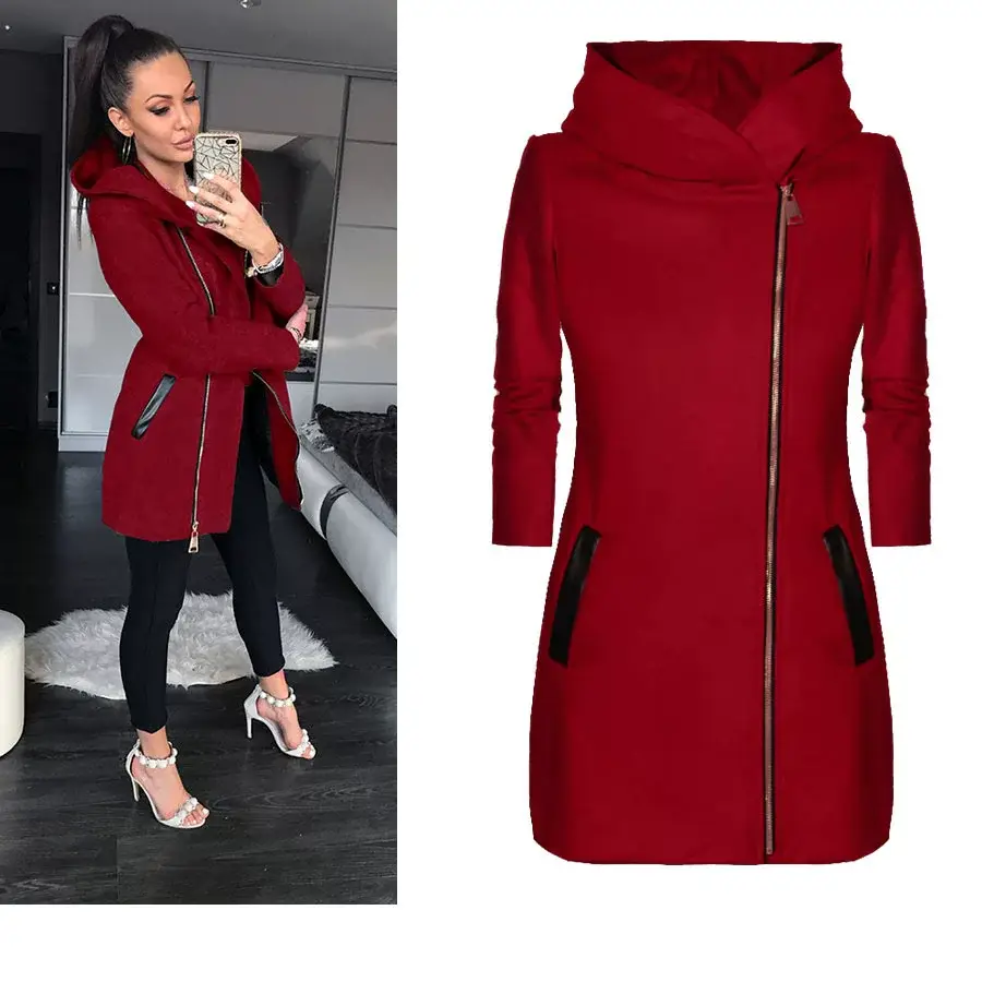 Women Grey Side Zipper Hooded Jacket — feature 4