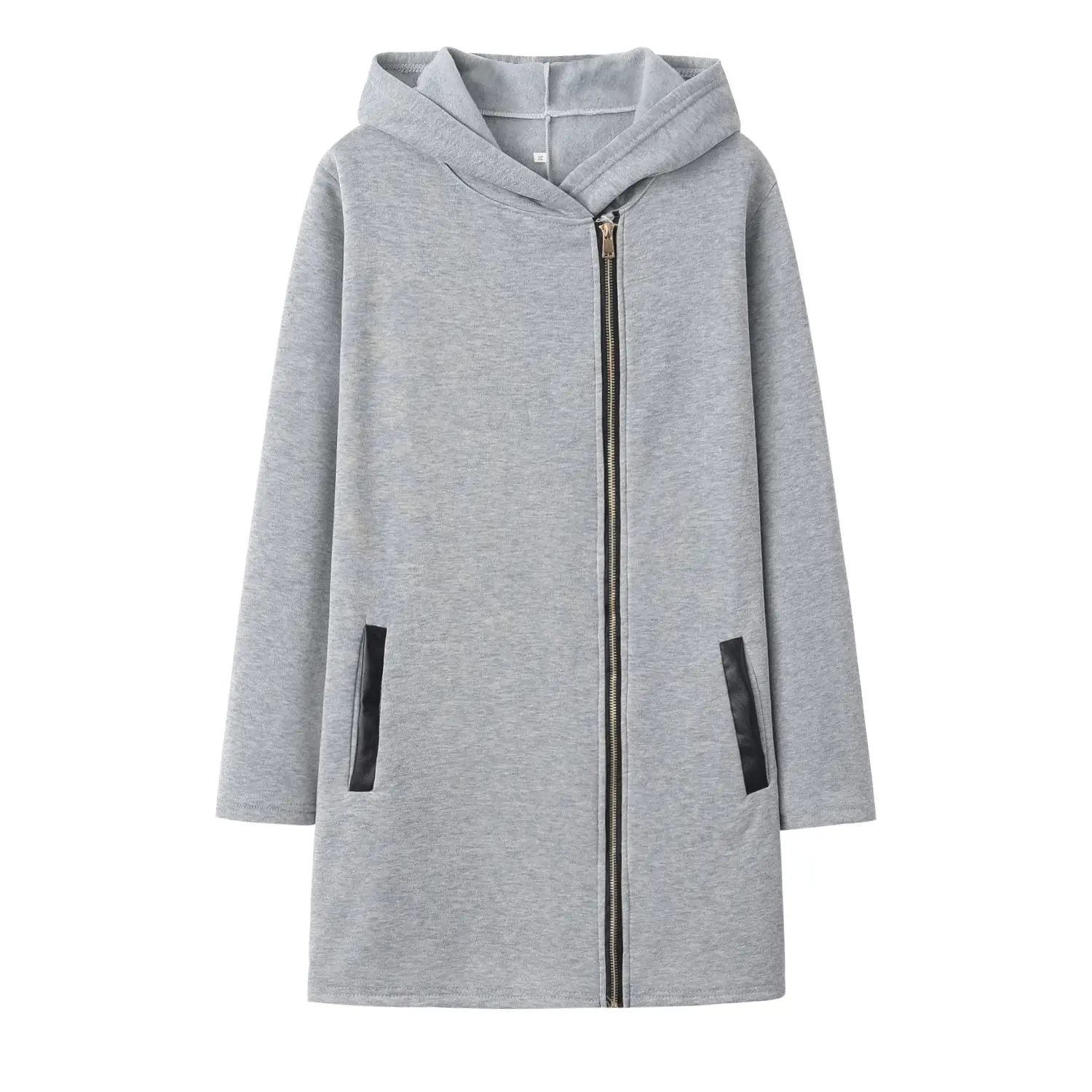 Women Grey Side Zipper Hooded Jacket