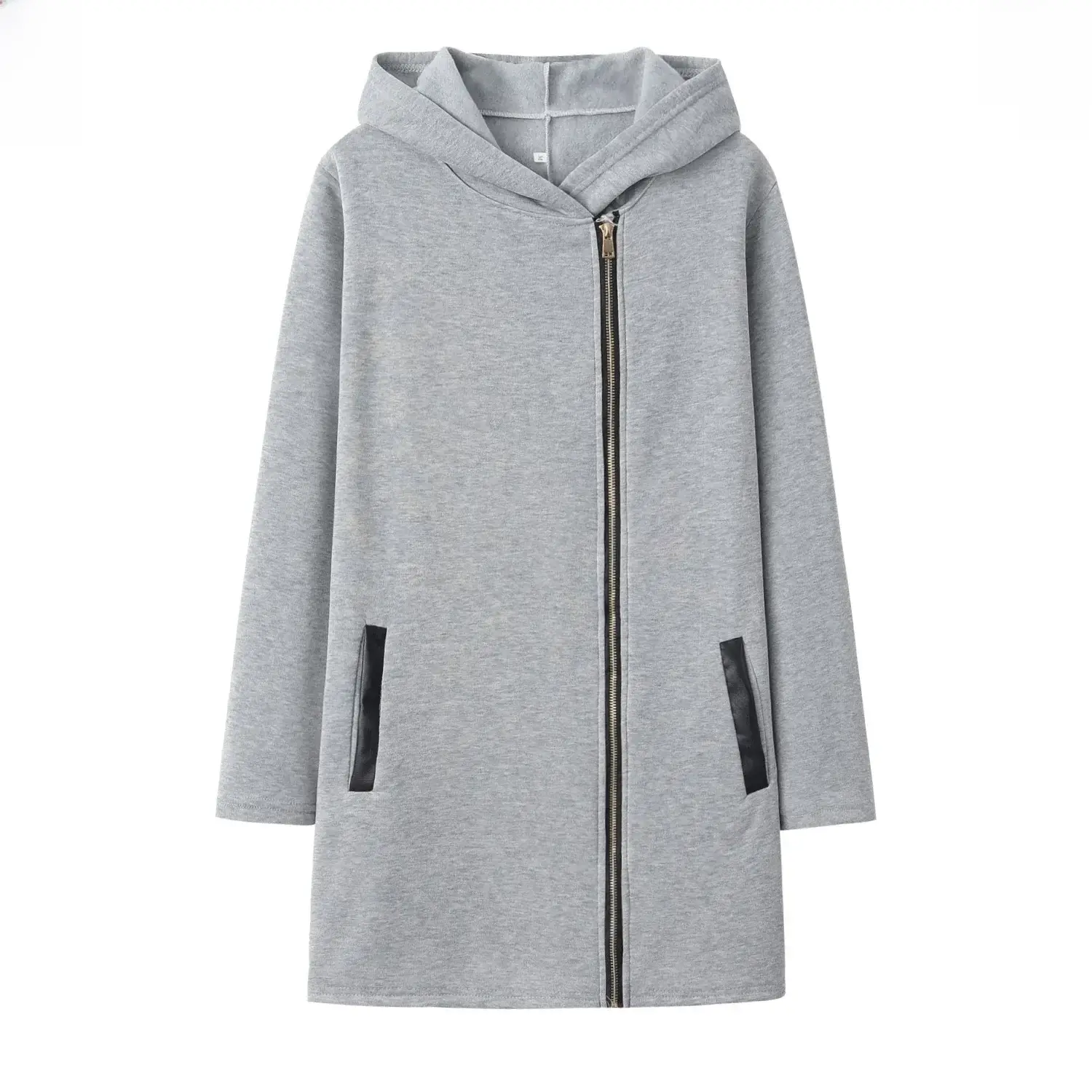 Women Grey Side Zipper Hooded Jacket