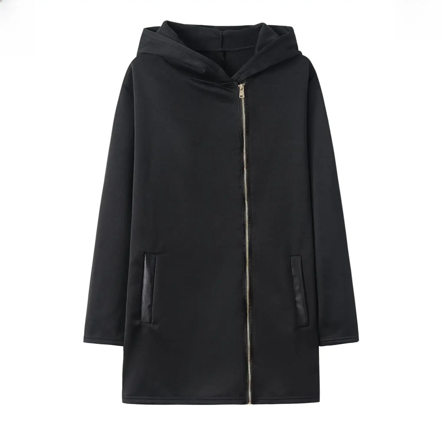 Women Grey Side Zipper Hooded Jacket