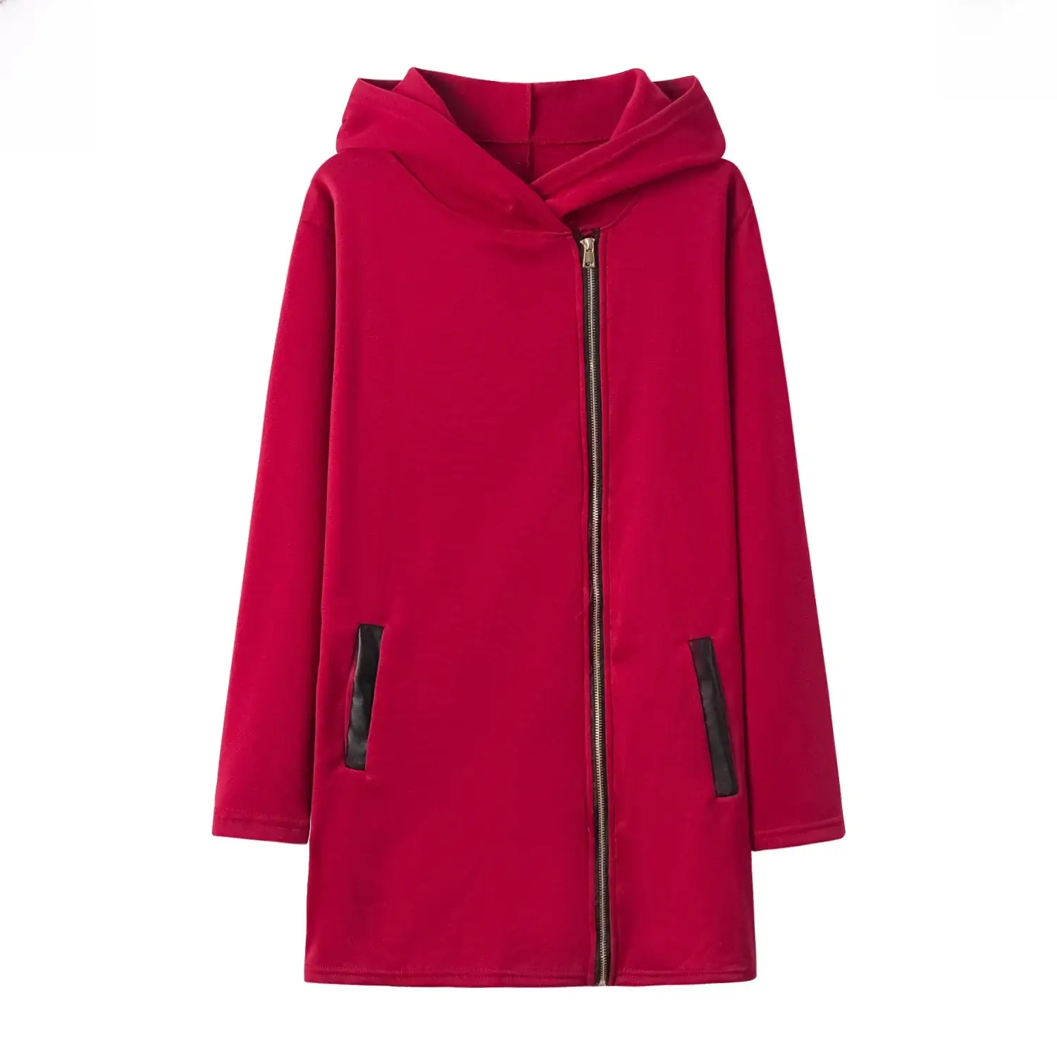 Women Grey Side Zipper Hooded Jacket