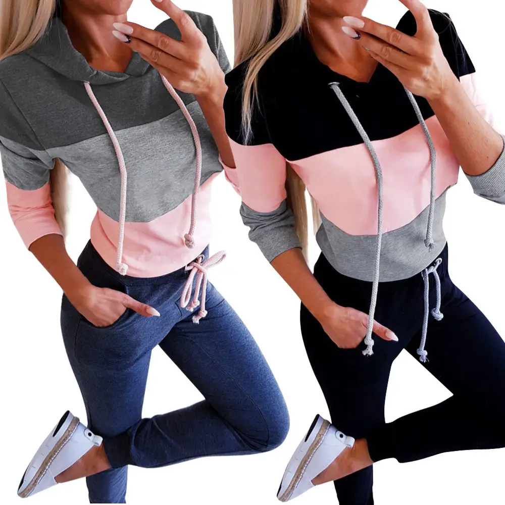 Women Grey Pink Hooded Leggings Set for Women - Image 6