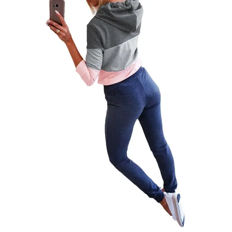 Women Grey Pink Hooded Leggings Set for Women - Image 9