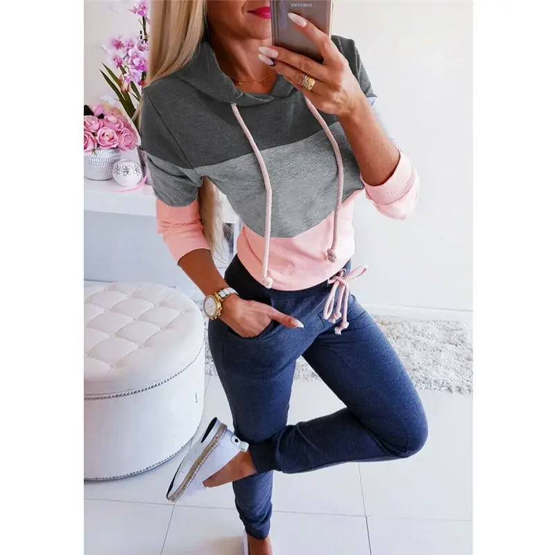 Women Grey Pink Hooded Leggings Set for Women — feature 4