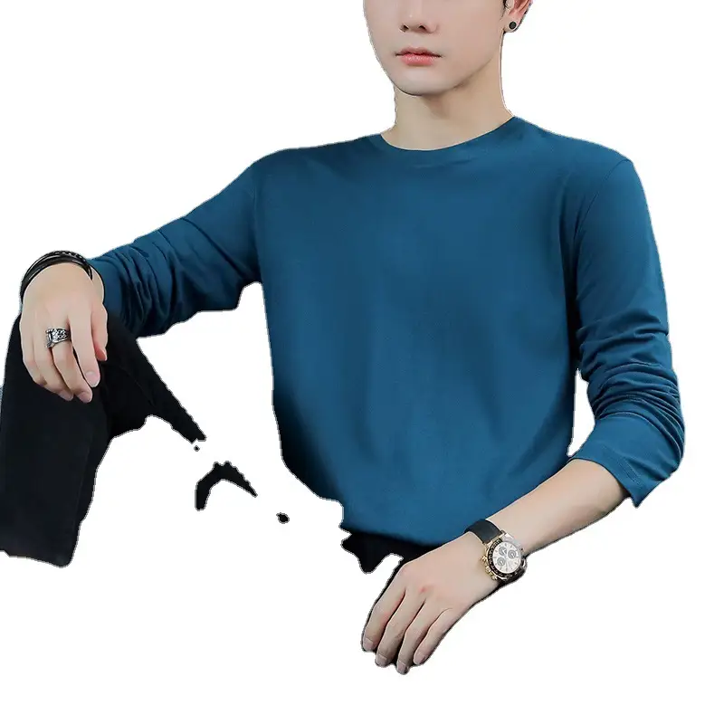 Men Long Sleeve T-Shirt Red Round Neck Korean Style - Image 11