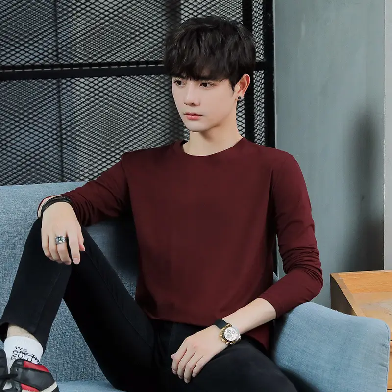 Men Cotton Long Sleeve T-Shirt Blue Loose Fit - Image 6