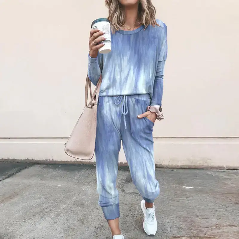 2024 Grey Loose Print Long Sleeve Casual Suit for Women - Image 3