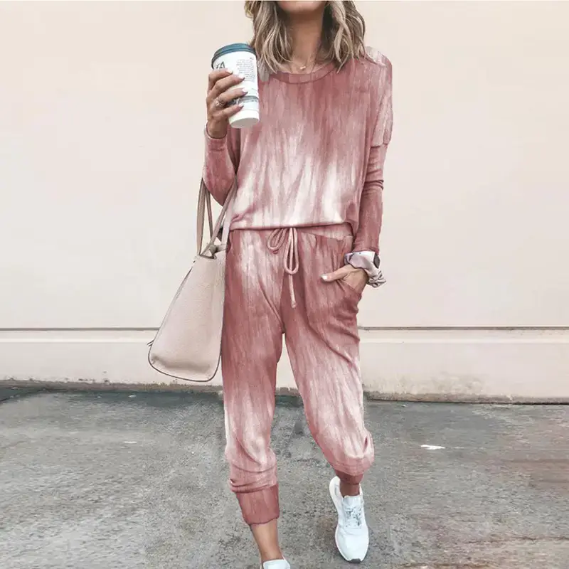 2024 Grey Loose Print Long Sleeve Casual Suit for Women - Image 5