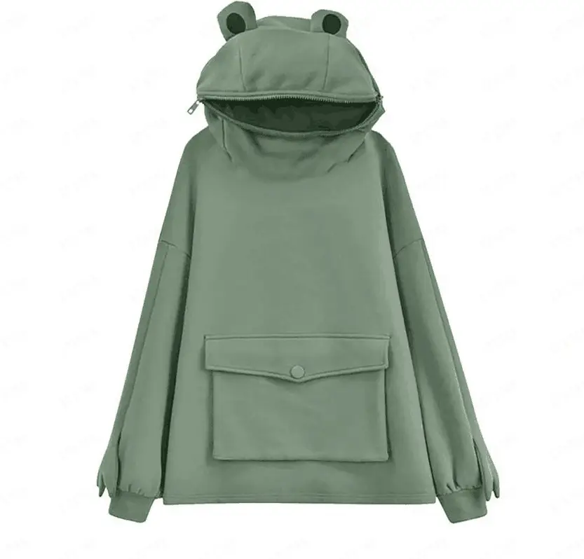 Red Frog Hooded Sweatshirt for Girls Thick Fleece
