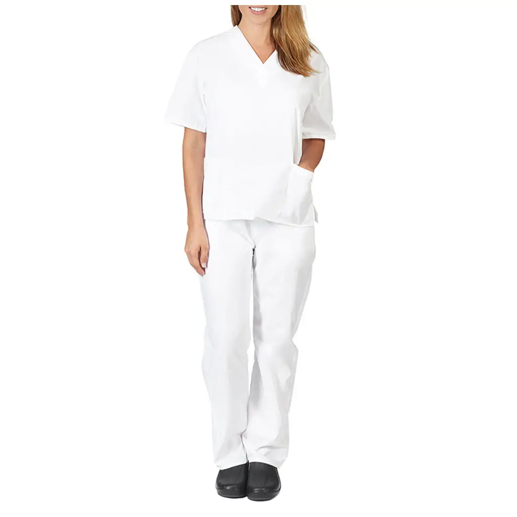 Nursing Work Suit V-Neck Pocket Two Piece Blue - Image 15