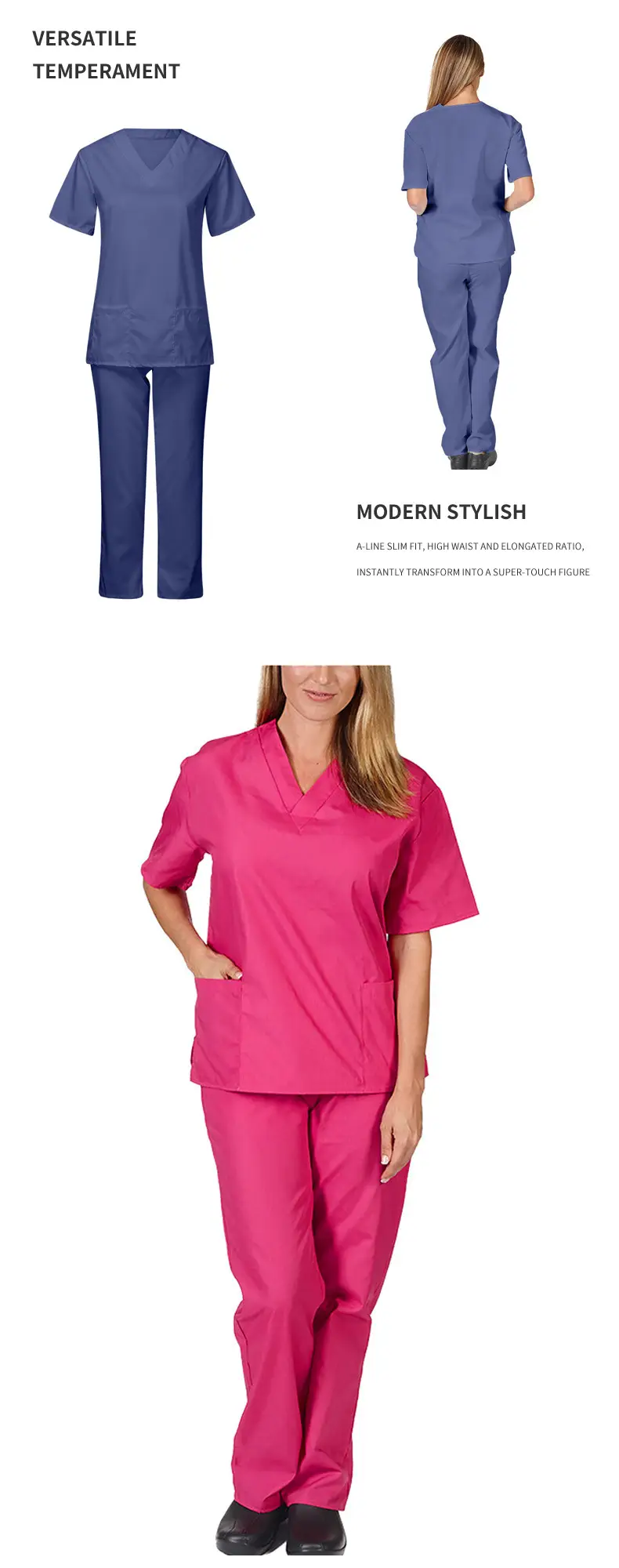 Nursing Work Suit V-Neck Pocket Two Piece Blue — feature 10