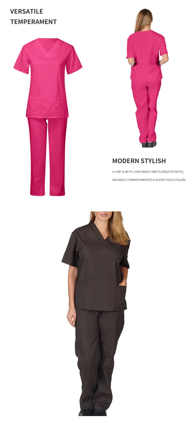Nursing Work Suit V-Neck Pocket Two Piece Blue — feature 11