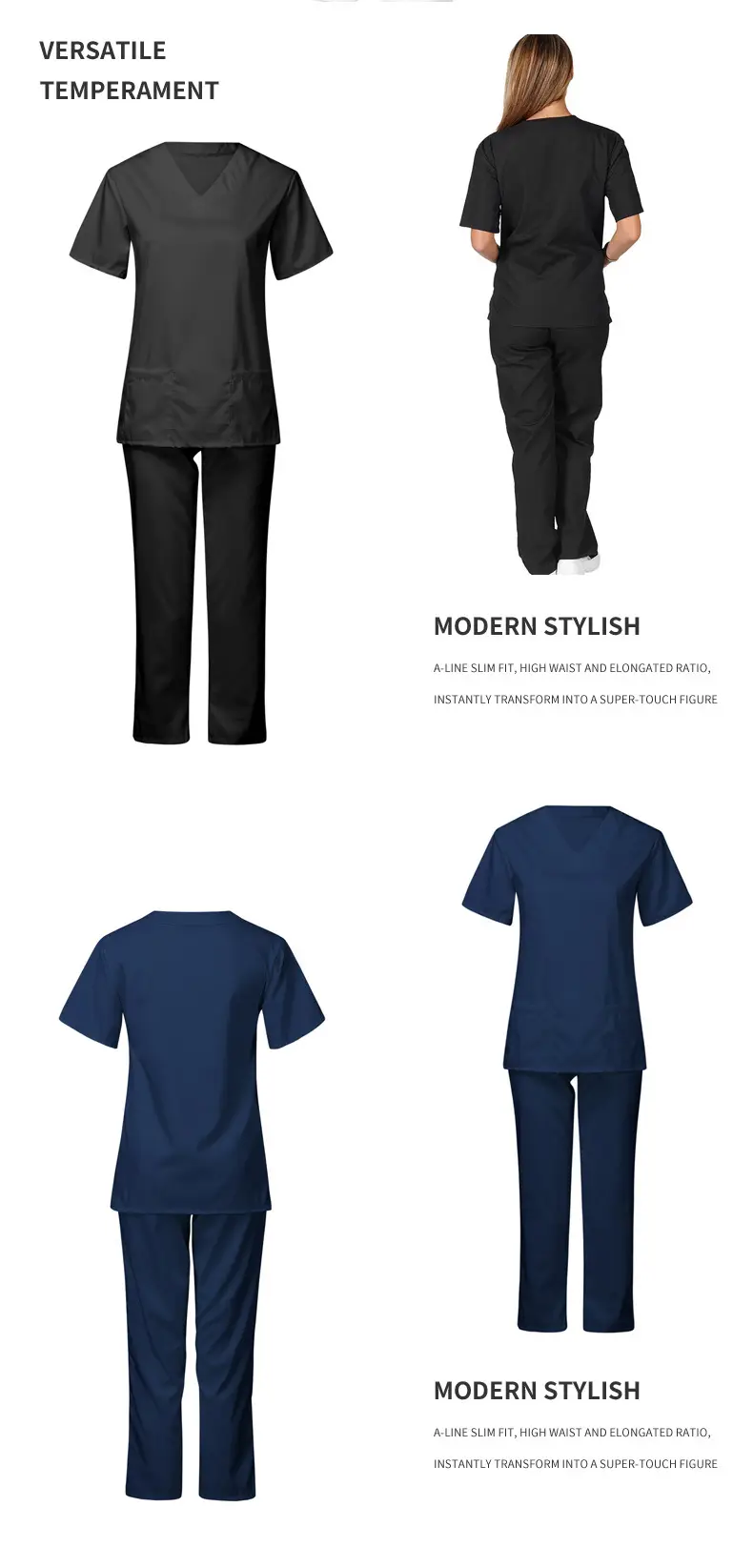 Nursing Work Suit V-Neck Pocket Two Piece Blue — feature 13