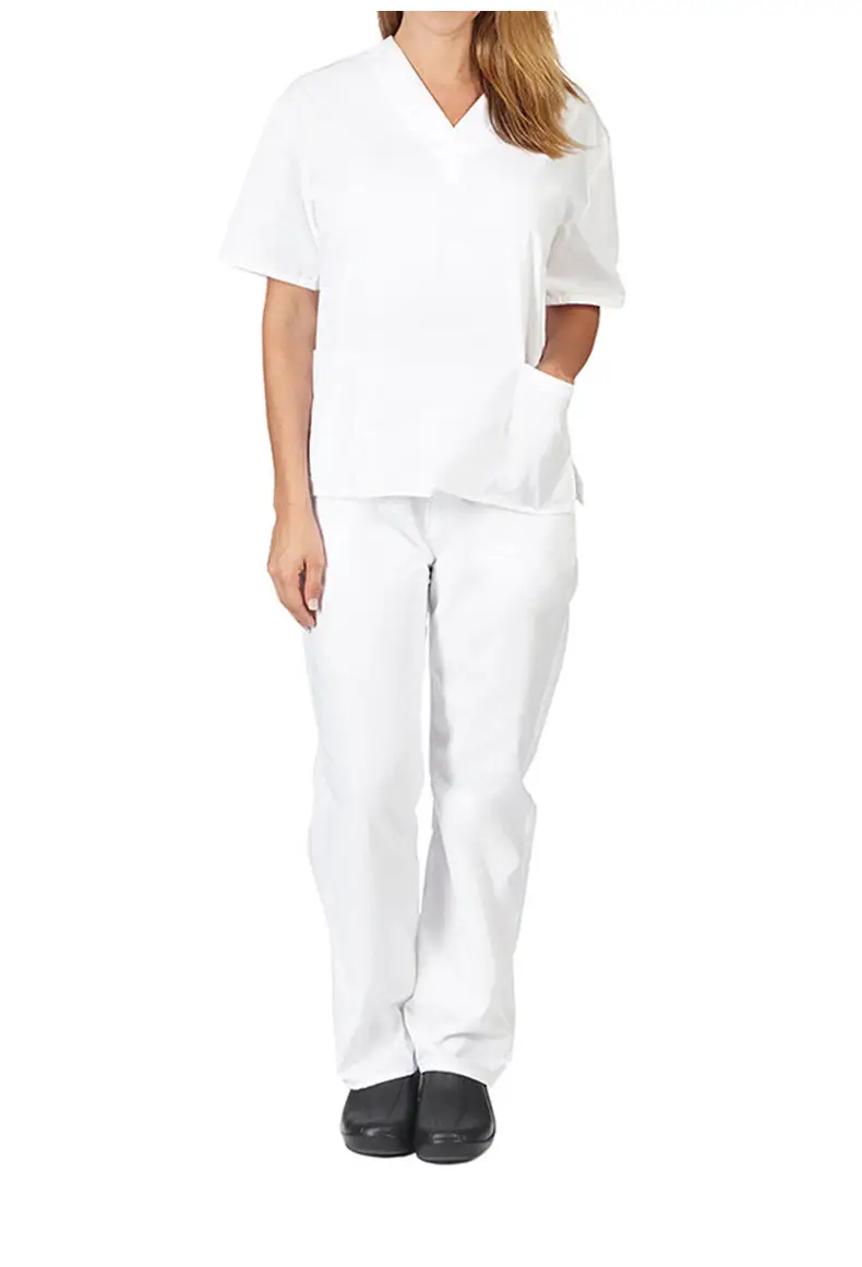 Nursing Work Suit V-Neck Pocket Two Piece Blue — feature 15