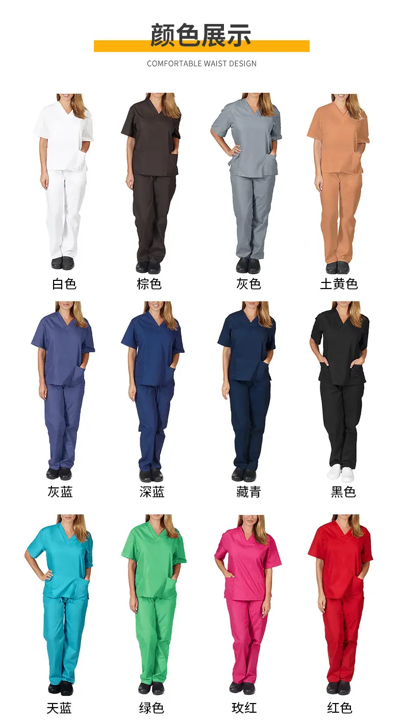 Nursing Work Suit V-Neck Pocket Two Piece Blue — feature 6