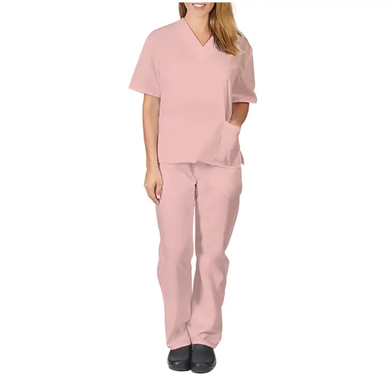 Nursing Work Suit V-Neck Pocket Two Piece Blue - Image 11