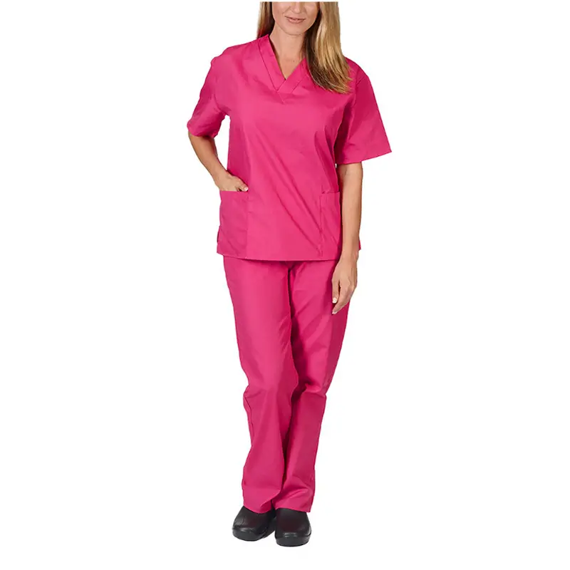 Nursing Work Suit V-Neck Pocket Two Piece Blue - Image 7