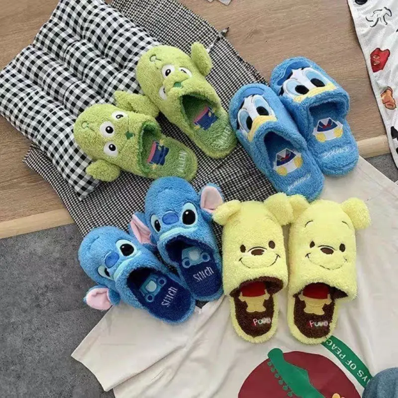 Autumn and Winter Cartoon Stitch Z-Zai Cotton Slippers Donald Y Duck Home Indoor Plush Warm Couple Slippers for Men and Women - Image 5