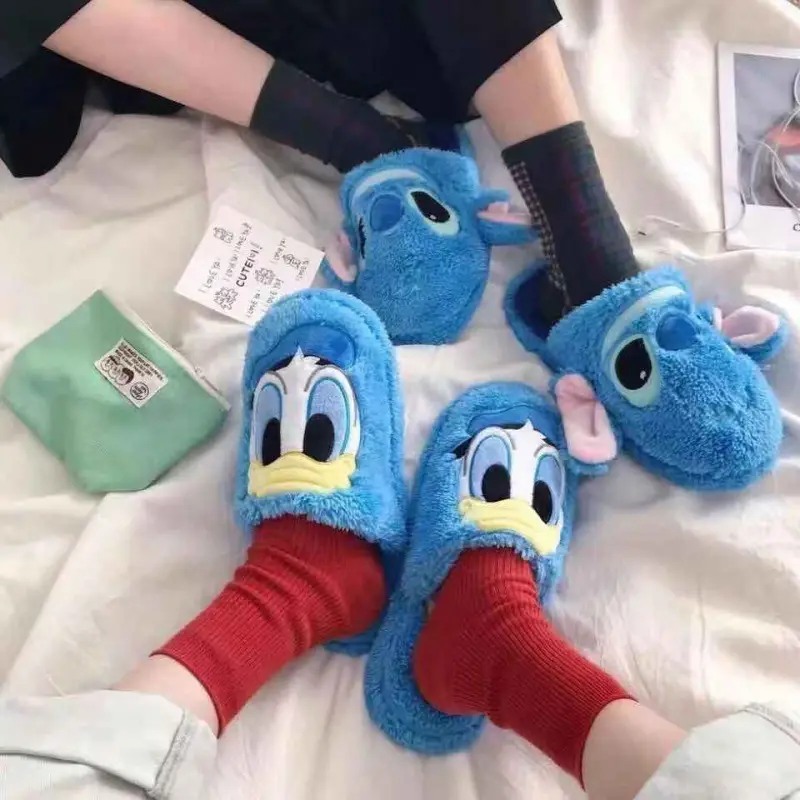 Autumn and Winter Cartoon Stitch Z-Zai Cotton Slippers Donald Y Duck Home Indoor Plush Warm Couple Slippers for Men and Women - Image 6