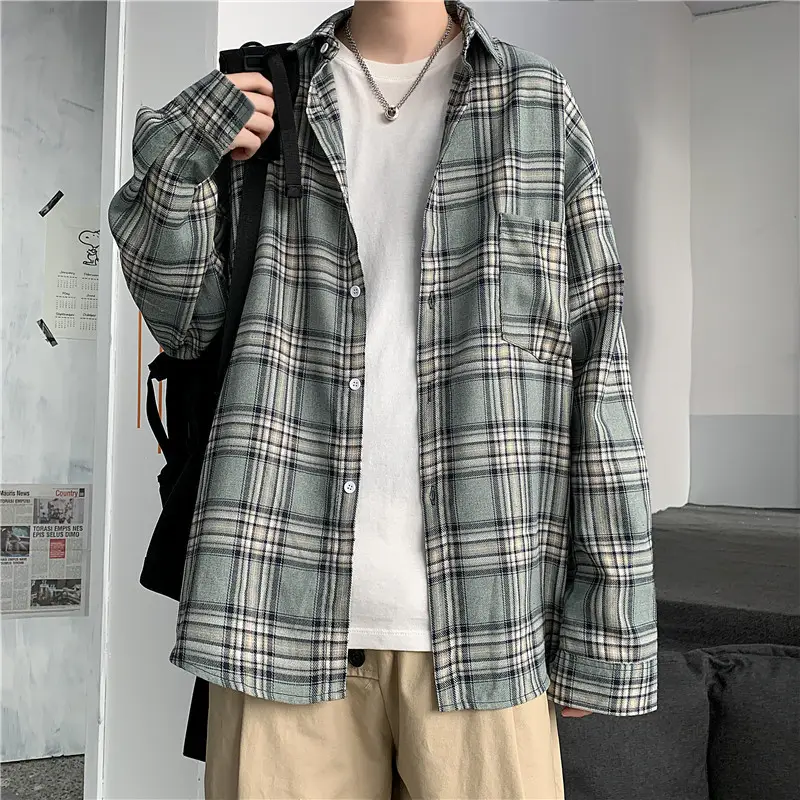Men Plaid Long Sleeve Shirt Autumn Casual Wear - Image 4