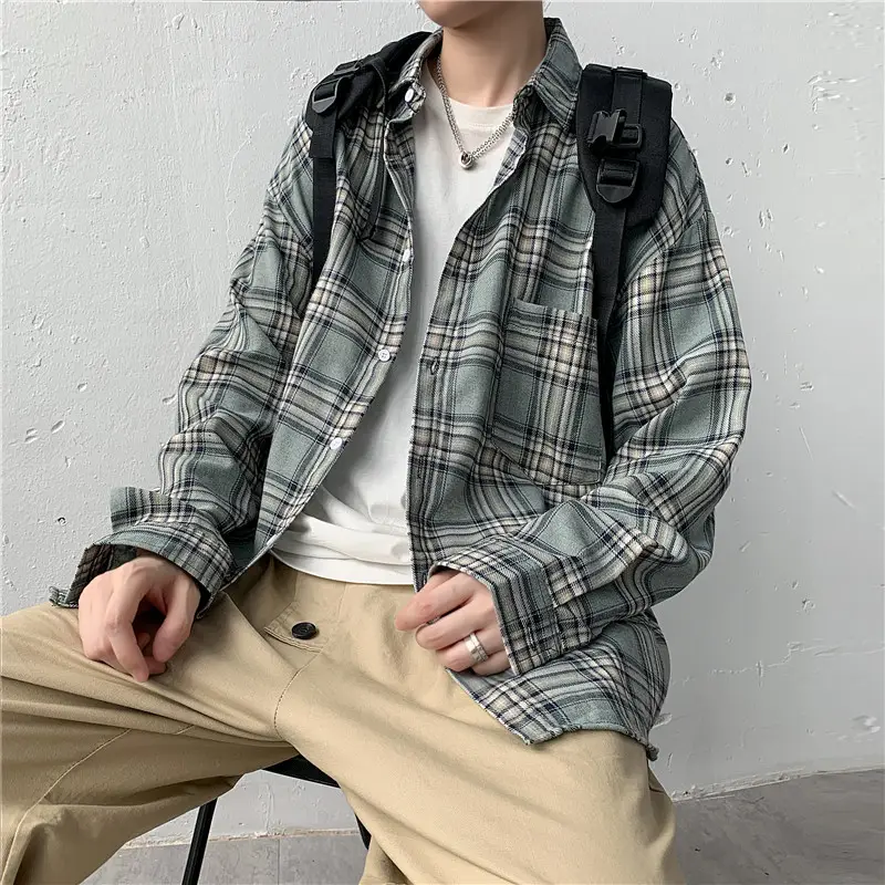 Men Plaid Long Sleeve Shirt Autumn Casual Wear - Image 6