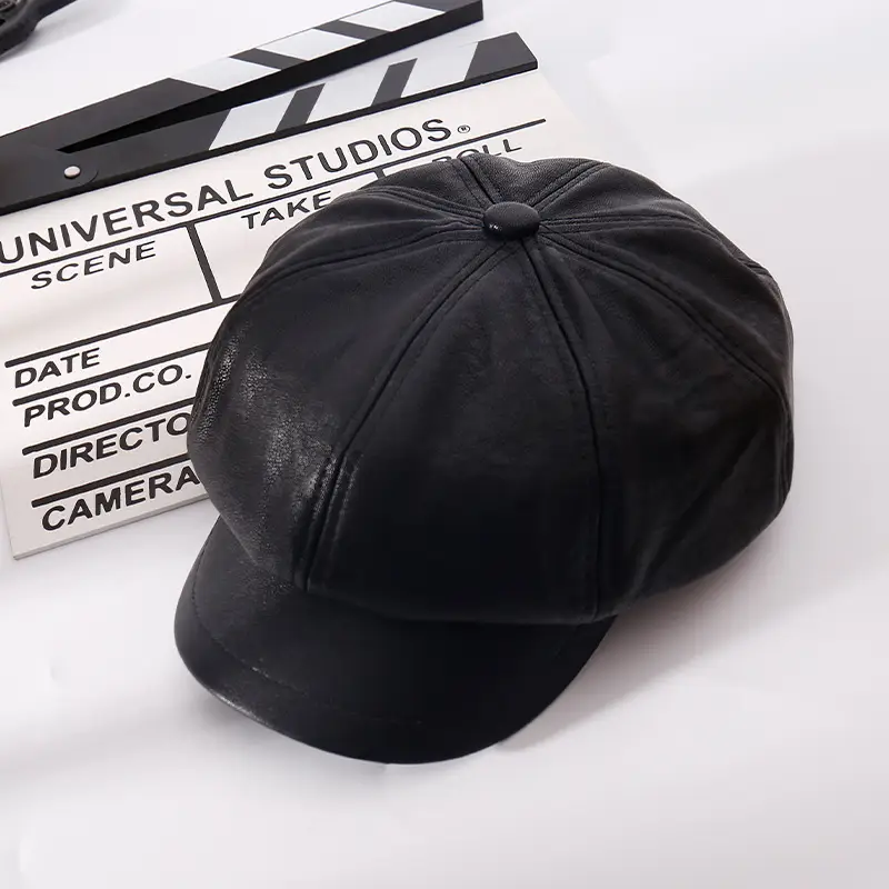 Women PU Leather Black Baseball Cap Autumn Winter - Image 12