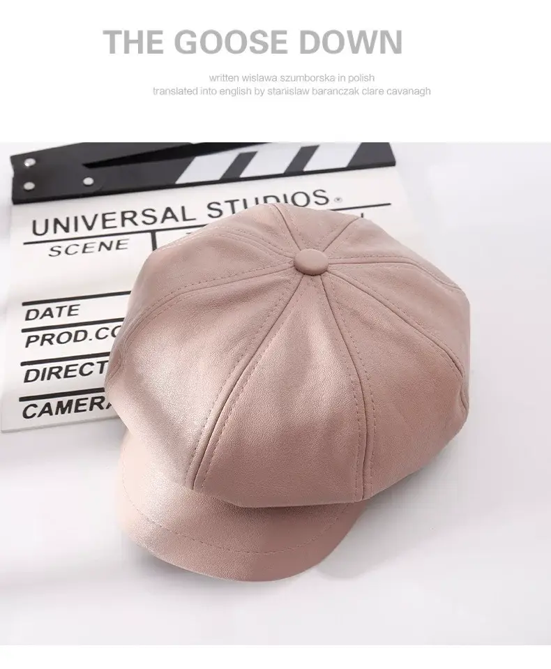 Women PU Leather Black Baseball Cap Autumn Winter — feature 14