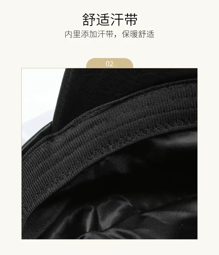 Women PU Leather Black Baseball Cap Autumn Winter — feature 5